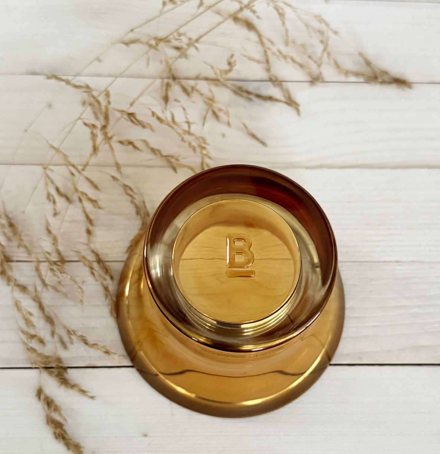 Kynttilälyhty Lumi pohja – meripihkanvärinen lasinen kynttilälyhty 8 × 10 cm