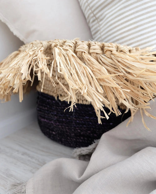 Boho meriheinäkori Eve – musta ja vaaleanruskea, Ø37 cm, säädeltävä reuna