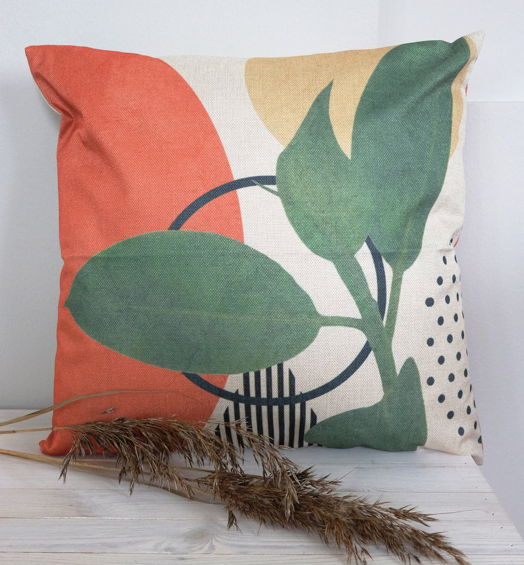 Vihreä lehti-printtinen sisututyynynpäällinen Halley, beige-musta-oranssi-vihreä-valkoinen – 45×45 cm, By Javy