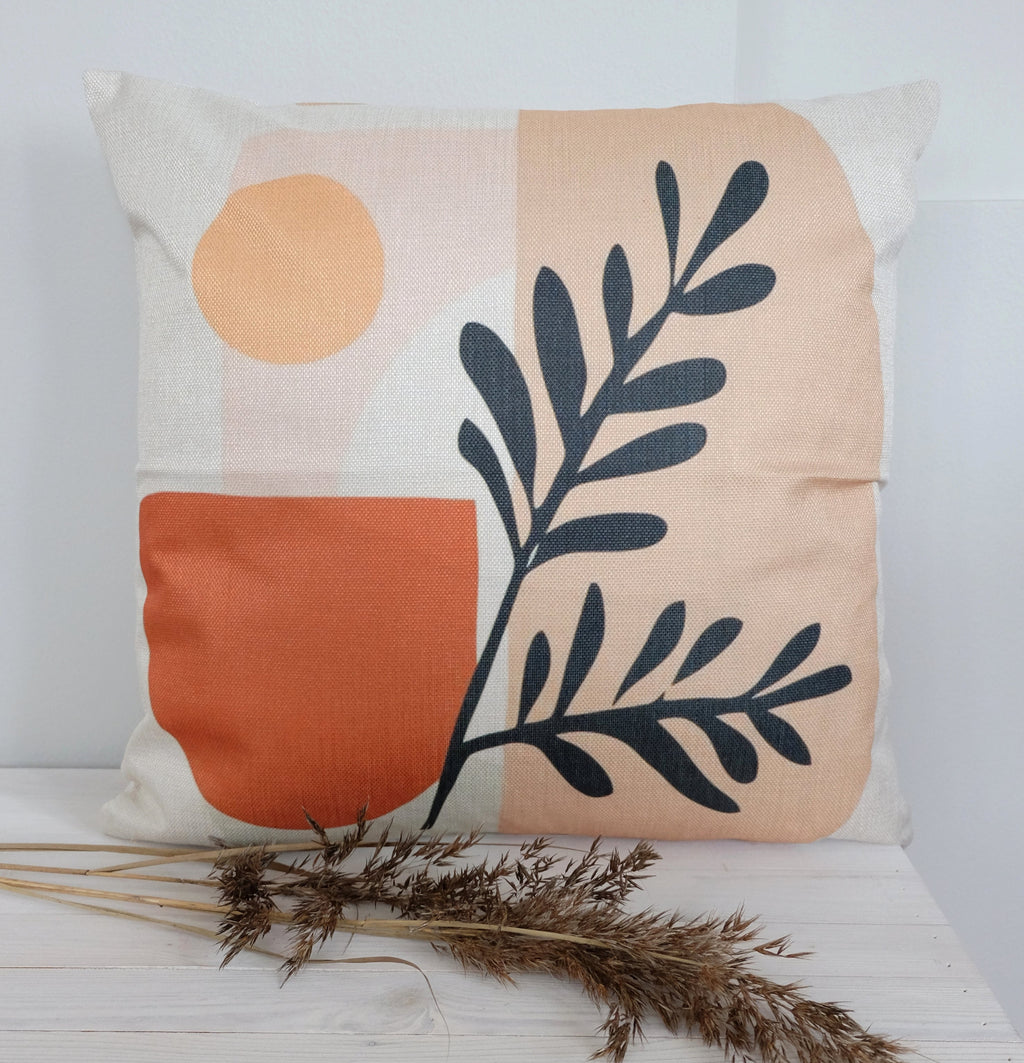Lehti-printtinen sisustustyynynpäällinen Adelic, beige-musta-oranssi-valkoinen – 45×45 cm, By Javy