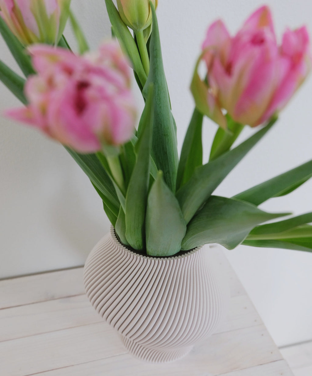 Maljakko Boyk-14 kukilla – beige ekologinen maljakko kukkajärjestely sisustus