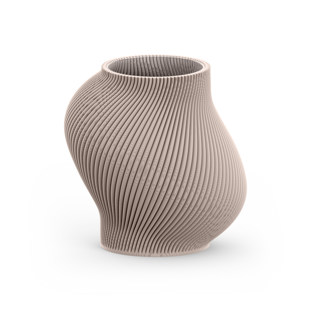 Maljakko Boyk-14 sivulta – beige epäsymmetrinen muoto 3D-tulostus detalji