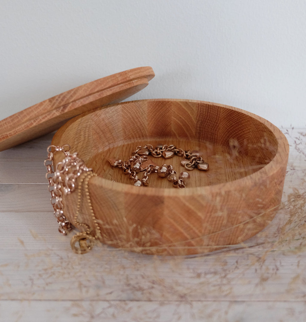 Puupurkki Oak iso koruastiana – tammi käsinvalmistettu puupurkki säilytys