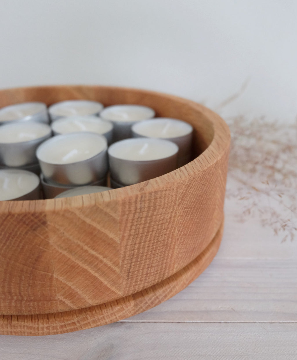 Puupurkki Oak iso auki – tammi puinen purkki lämpökynttiläsäilytykseen