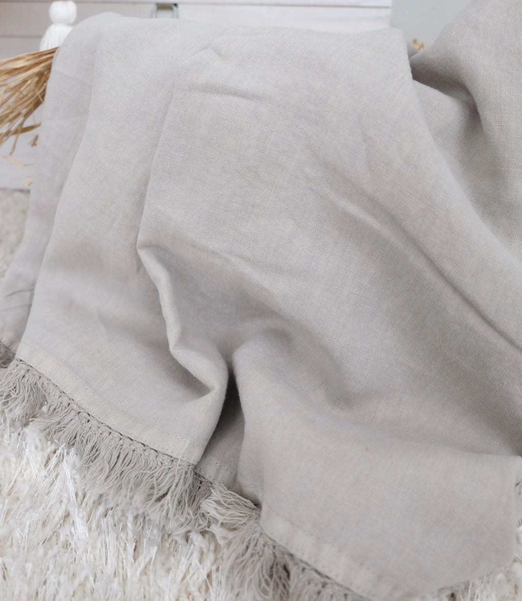 Torkkupeitto Ripsu 100% pellava 150x200 cm beige - J-line by Jolipa