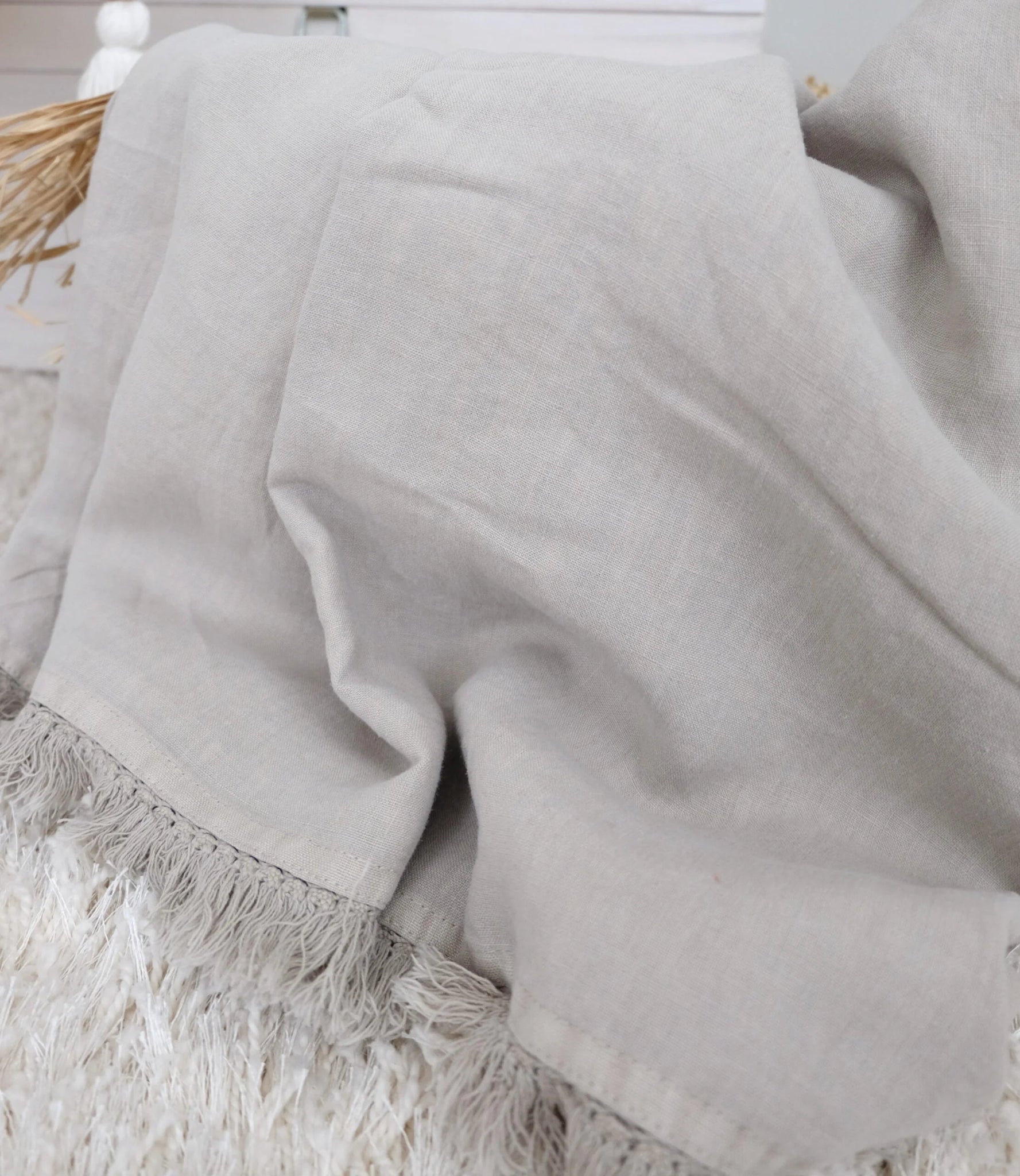 Torkkupeitto Ripsu 100% pellava 150x200 cm beige - J-line by Jolipa