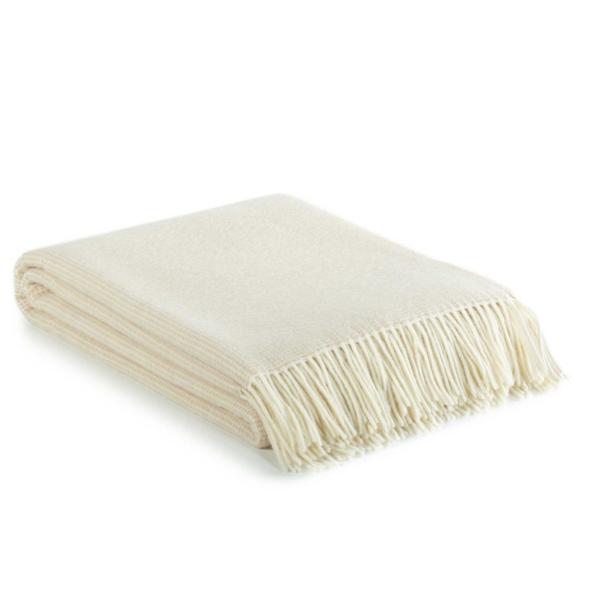 Torkkupeitto Portofino taiteltuna – luonnonvalkoinen merinovillainen torkkupeitto detalji