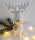 Keraaminen hirvikoriste Moose valkoinen – 9 × 8 cm, korkeus 16 cm, joulukoriste, G. Wurm